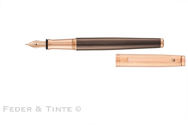 Füllfederhalter Edelstahlfeder Tuscany Waldmann Linien-Design Rosegold, PVD Beschichtung in Schokobraun